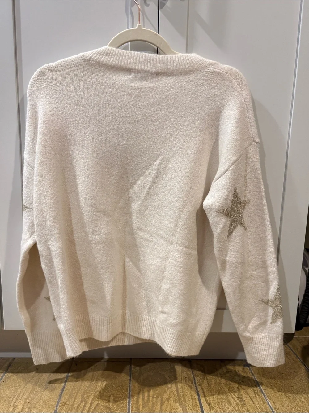 Skies Are Blue Cream Crewneck Sweater with Gold Stars